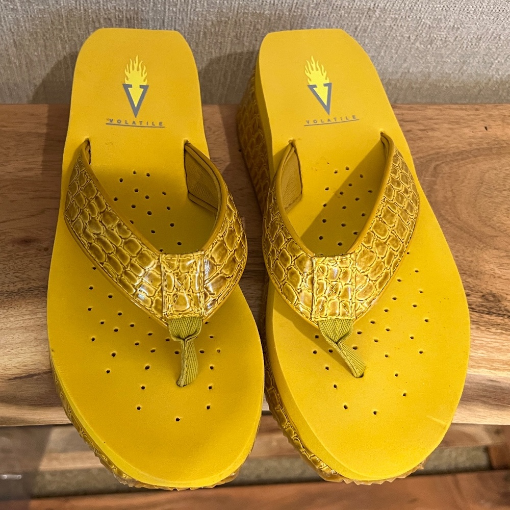 Volatile Mustard Mini Croco Wedge Sandals